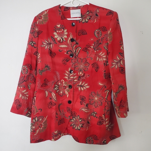 Vintage Doncaster Womens Wool Blend Blazer Jacket Size 14 Red Hue Boho Floral - Picture 1 of 12